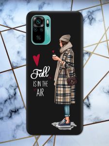 Матовий чорний чохол на Xiaomi Redmi Note 10 / Note 10s Дівчина з кавою принт 59