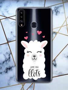 Прозорий чохол на Samsung Galaxy A21s рельєфний дизайн Лама принт 94