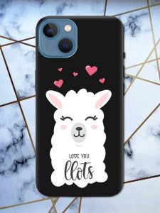 Матовий чорний чохол на Apple iPhone 13 рельєфний дизайн Лама принт 94