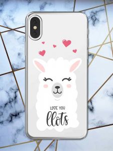 Прозорий чохол на iPhone X / XS рельєфний дизайн Лама принт 94