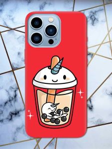 Матовий червоний чохол на Apple iPhone 13 Pro Max дизайн Коктейль Єдиноріг принт 96