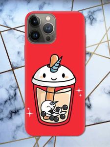 Матовий червоний чохол на Apple iPhone 13 Pro дизайн Коктейль Єдиноріг принт 96