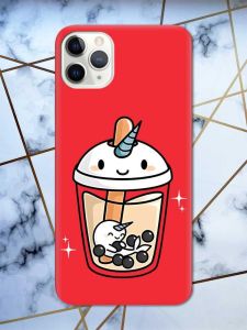 Матовий червоний чохол на iPhone 11 Pro Max (6.5) дизайн Коктейль Єдиноріг принт 96