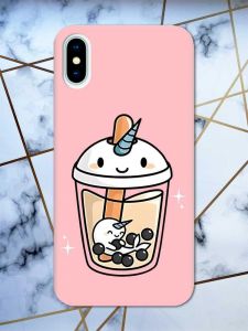 Матовий рожевий чохол на iPhone X / Xs дизайн Коктейль Єдиноріг принт 96