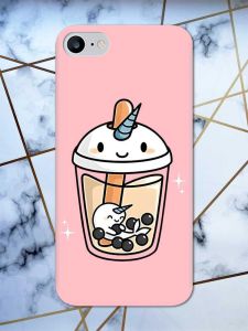 Матовий рожевий чохол на iPhone 7 / 8 дизайн Коктейль Єдиноріг принт 96