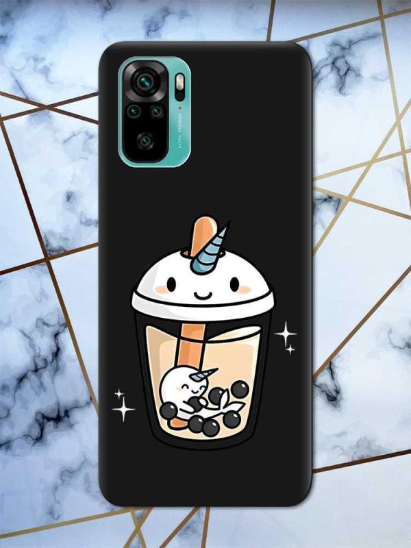 Матовий чорний чохол на Xiaomi Redmi Note 10 / Note 10s дизайн Коктейль Єдиноріг принт 96