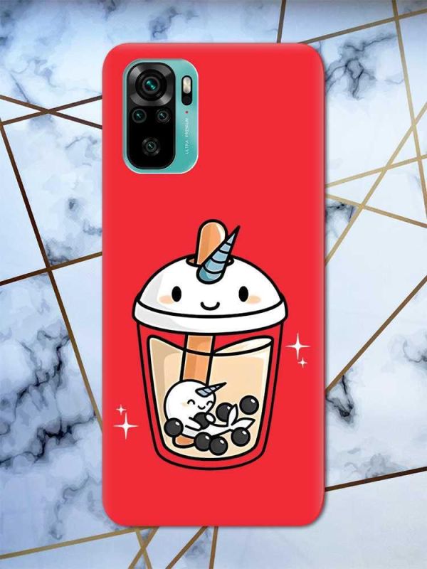 Матовий червоний чохол на Xiaomi Redmi Note 10 / Note 10s дизайн Коктейль Єдиноріг принт 96