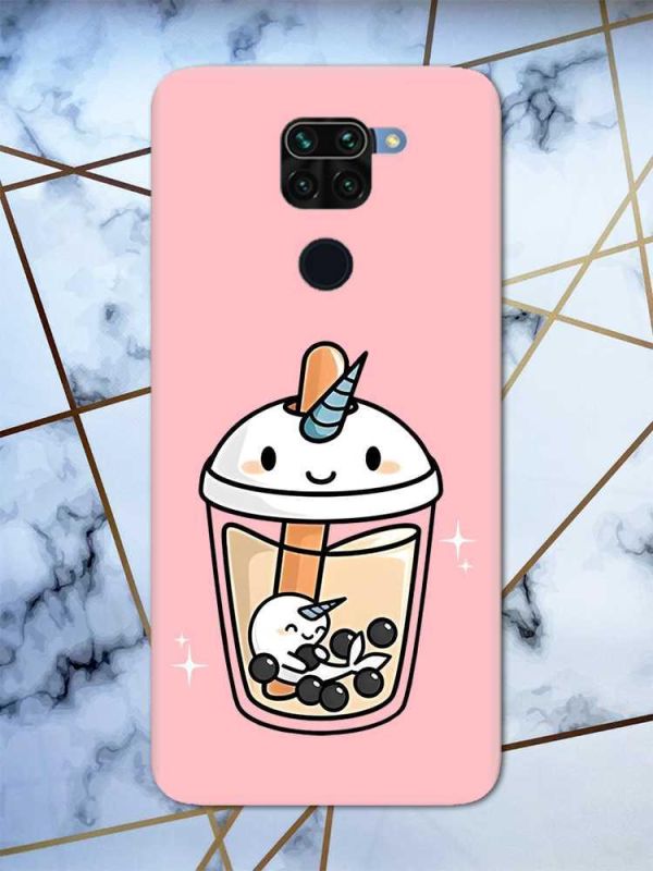 Матовий рожевий чохол на Xiaomi Redmi Note 9 дизайн Коктейль Єдиноріг принт 96