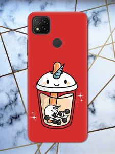 Матовий червоний чохол на Xiaomi Redmi 9C дизайн Коктейль Єдиноріг принт 96