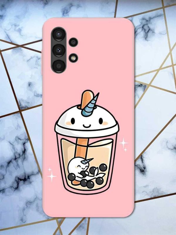 Матовий рожевий чохол на Samsung A13 4G дизайн Коктейль Єдиноріг принт 96