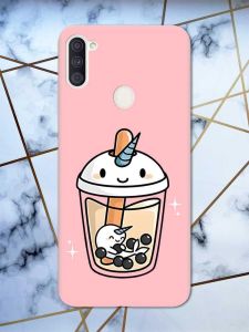 Матовий рожевий чохол на Samsung Galaxy А11 дизайн Коктейль Єдиноріг принт 96