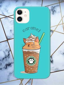 Матовий бірюзовий чохол на Apple iPhone 11 (6.1) дизайн Капучіно котик принт 97