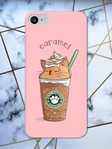 Матовий рожевий чохол на iPhone 7 / 8 дизайн Капучіно котик принт 97