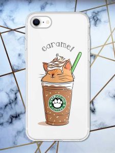 Прозорий чохол для iPhone 7, 8 дизайн Капучіно котик принт 97