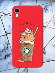 Матовий червоний чохол на Apple iPhone XR дизайн Капучіно котик принт 97