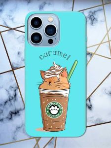 Матовий бірюзовий чохол на Apple iPhone 13 Pro Max дизайн Капучіно котик принт 97