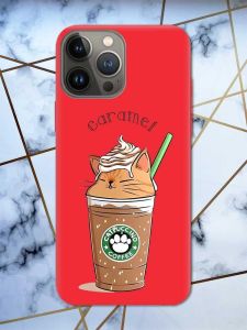 Матовий червоний чохол на Apple iPhone 13 Pro дизайн Капучіно котик принт 97