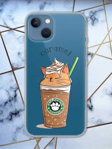 Прозорий чохол на Apple iPhone 13 дизайн Капучіно котик принт 97