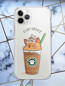 Прозорий чохол на Apple iPhone 11 Pro Max (6,5) дизайн Капучіно котик принт 97