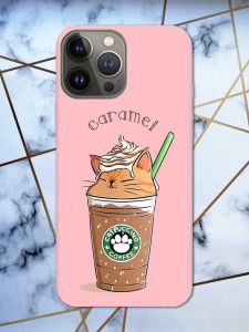 Матовий рожевий чохол на Apple iPhone 13 Pro дизайн Капучіно котик принт 97