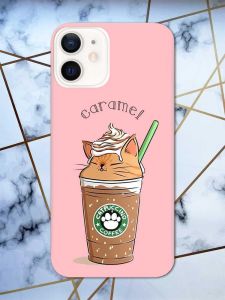 Матовий рожевий чохол на Apple iPhone 12 / 12 Pro (6.1) дизайн Капучіно котик принт 97