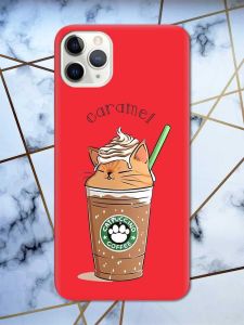 Матовий червоний чохол на iPhone 11 Pro Max (6.5) дизайн Капучіно котик принт 97