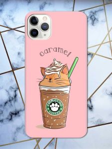 Матовий рожевий чохол на iPhone 11 Pro Max (6.5) дизайн Капучіно котик принт 97