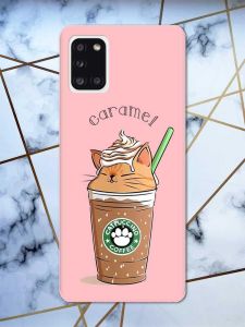 Матовий рожевий чохол на Samsung Galaxy А31 дизайн Капучіно котик принт 97