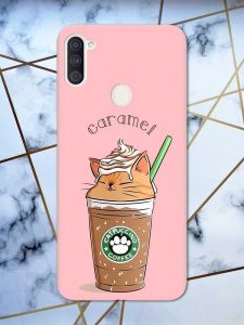 Матовий рожевий чохол на Samsung Galaxy А11 дизайн Капучіно котик принт 97