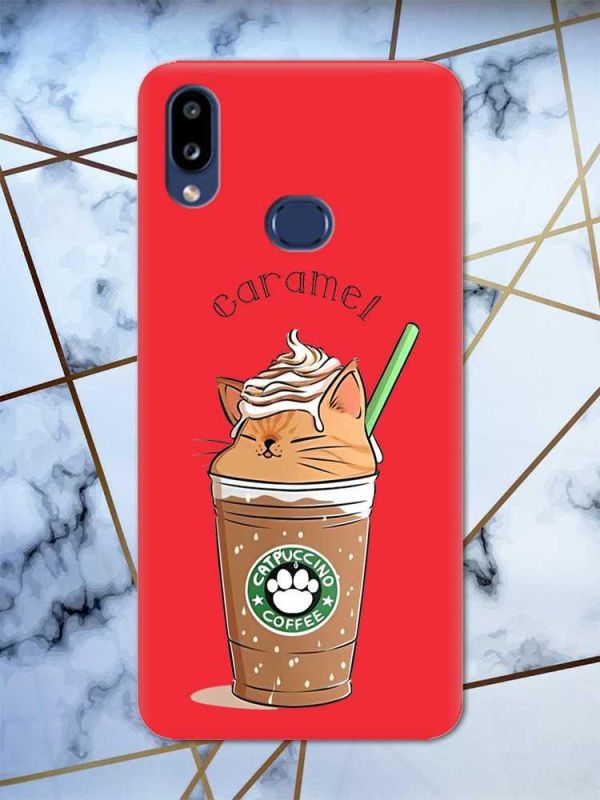 Матовий червоний чохол на Samsung Galaxy А10ѕ A107 дизайн Капучіно котик принт 97