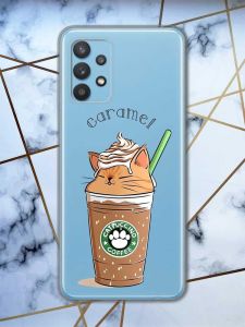 Прозорий чохол на Samsung Galaxy A32  дизайн Капучіно котик принт 97