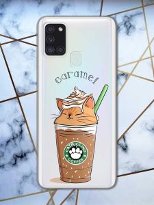 Прозорий чохол на Samsung Galaxy A21s дизайн Капучіно котик принт 97