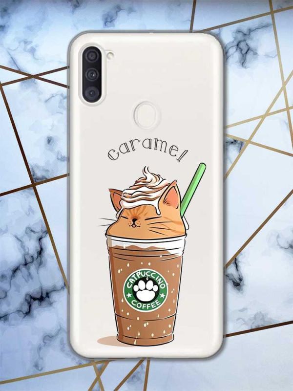 Прозорий чохол на Samsung Galaxy A11 дизайн Капучіно котик принт 97