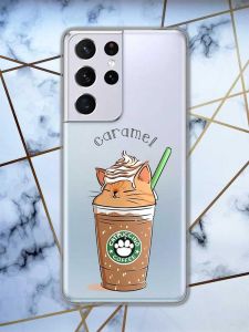 Прозорий чохол для Samsung Galaxy S21 (G991)  дизайн Капучіно котик принт 97