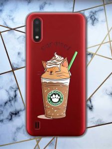 Прозорий чохол для Samsung Galaxy A01  дизайн Капучіно котик принт 97