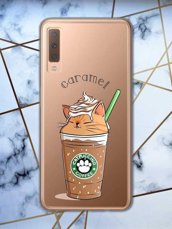 Прозорий чохол на Samsung Galaxy A7(2018) A750 дизайн Капучіно котик принт 97