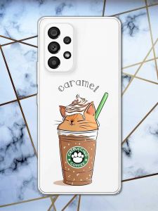 Прозорий чохол на Samsung Galaxy A53  дизайн Капучіно котик принт 97