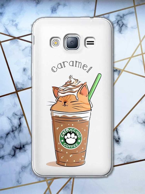 Прозорий чохол на Samsung Galaxy J3 2016 J310 дизайн Капучіно котик принт 97