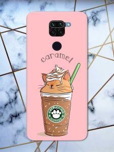 Матовий рожевий чохол на Xiaomi Redmi Note 9 дизайн Капучіно котик принт 97