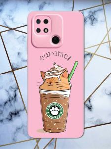 Матовий рожевий чохол на Xiaomi Redmi 10C дизайн Капучіно котик принт 97