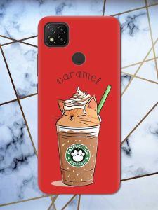 Матовий червоний чохол на Xiaomi Redmi 9C дизайн Капучіно котик принт 97