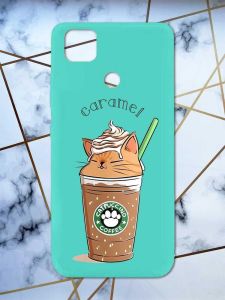 Матовий бірюзовий чохол на Xiaomi Redmi 9C дизайн Капучіно котик принт 97