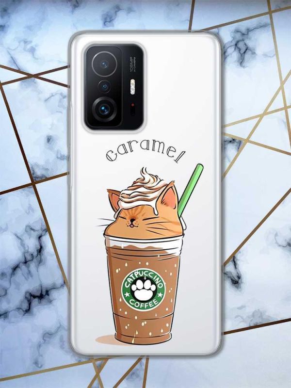 Прозорий чохол на Xiaomi 11T  дизайн Капучіно котик принт 97
