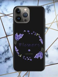 Матовий чорний чохол на Apple iPhone 13 Pro рельєфний дизайн Лавандовий віночок принт 19