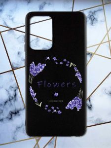 Матовий чорний чохол на Samsung Galaxy A52 рельєфний дизайн Лавандовий віночок принт 19