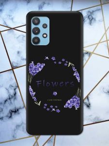 Матовий чорний чохол на Samsung Galaxy A32 рельєфний дизайн Лавандовий віночок принт 19