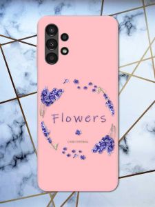 Матовий рожевий чохол на Samsung A13 4G рельєфний дизайн Лавандовий віночок принт 19