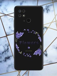 Матовий чорний чохол на Xiaomi Redmi 10C рельєфний дизайн Лавандовий віночок принт 19