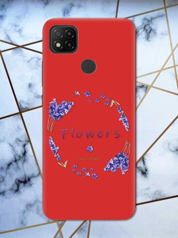 Матовий червоний чохол на Xiaomi Redmi 9C рельєфний дизайн Лавандовий віночок принт 19