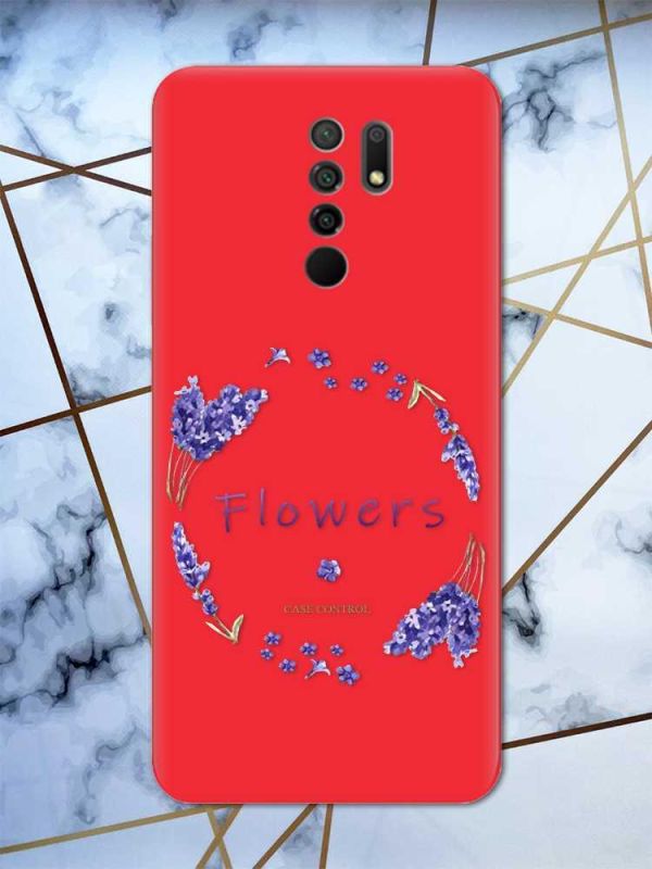 Матовий червоний чохол на Xiaomi Redmi 9 рельєфний дизайн Лавандовий віночок принт 19